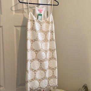 Lilly Pulitzer gold embossed shift dress